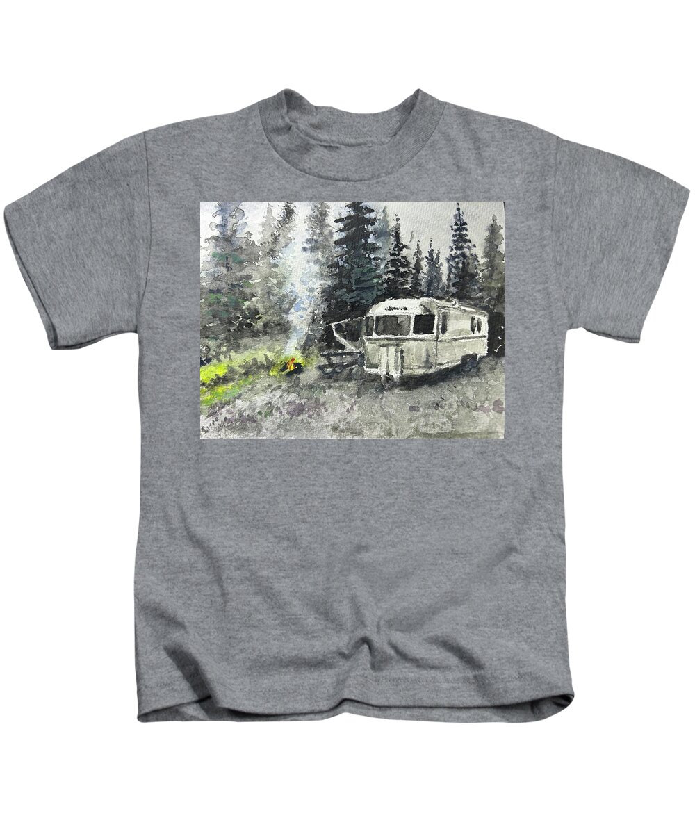 Camping Kids T-Shirt featuring the painting Airstream Watercolor by Larry Whitler