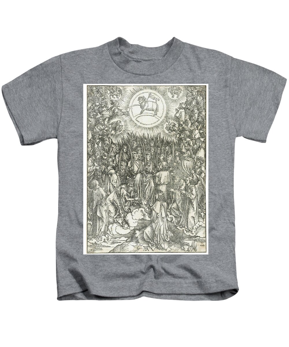 Albrecht Kids T-Shirt featuring the painting ALBRECHT DURER The Adoration of the Lamb, from The Apocalypse by MotionAge Designs