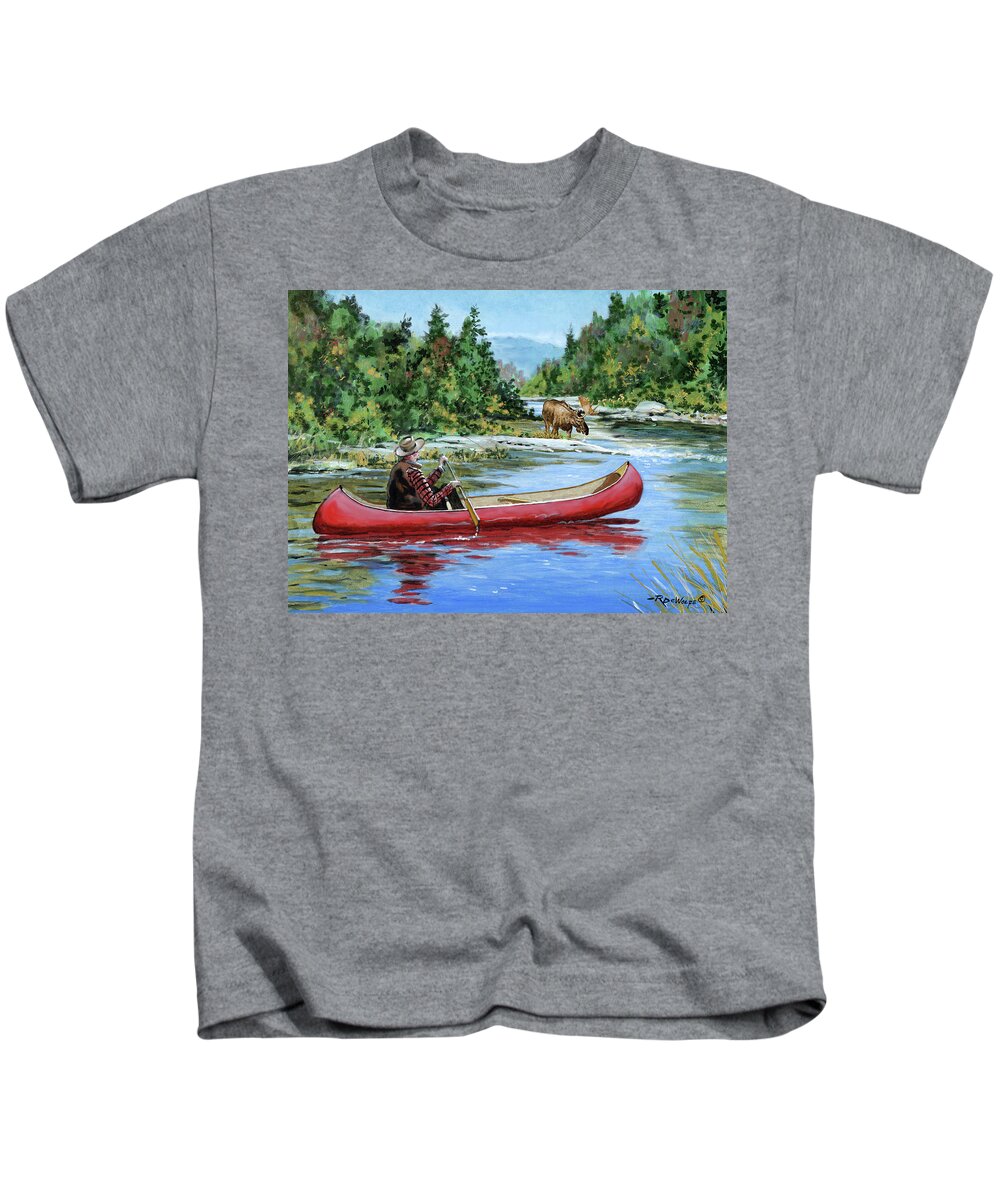 Canoe Kids T-Shirt featuring the painting Algonquin Paddle by Richard De Wolfe