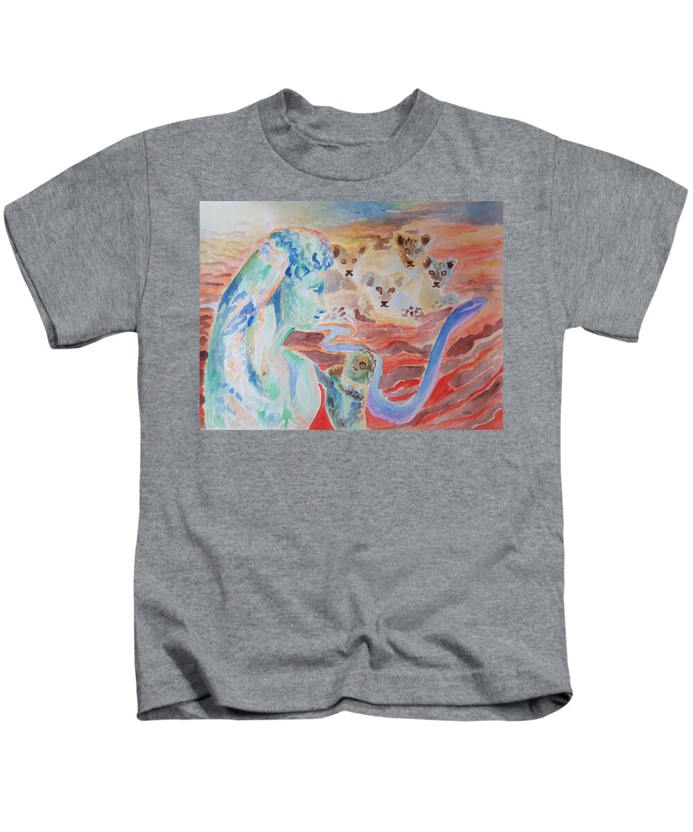 Classical Greek Sculpture Kids T-Shirt featuring the painting Amore and Psyche by Enrico Garff