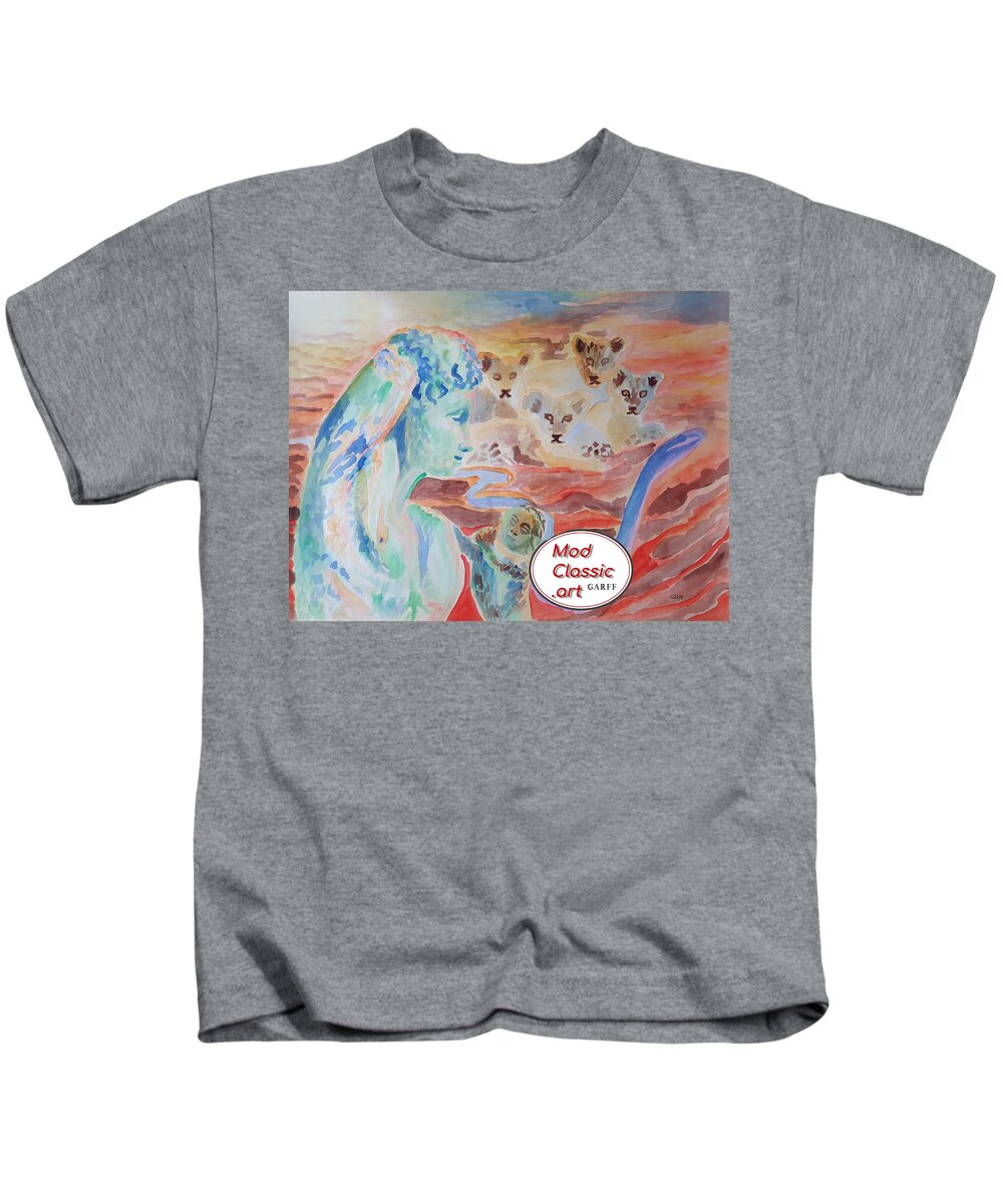 Classical Greek Sculpture Kids T-Shirt featuring the painting Amore and Psyche ModClassic Art by Enrico Garff