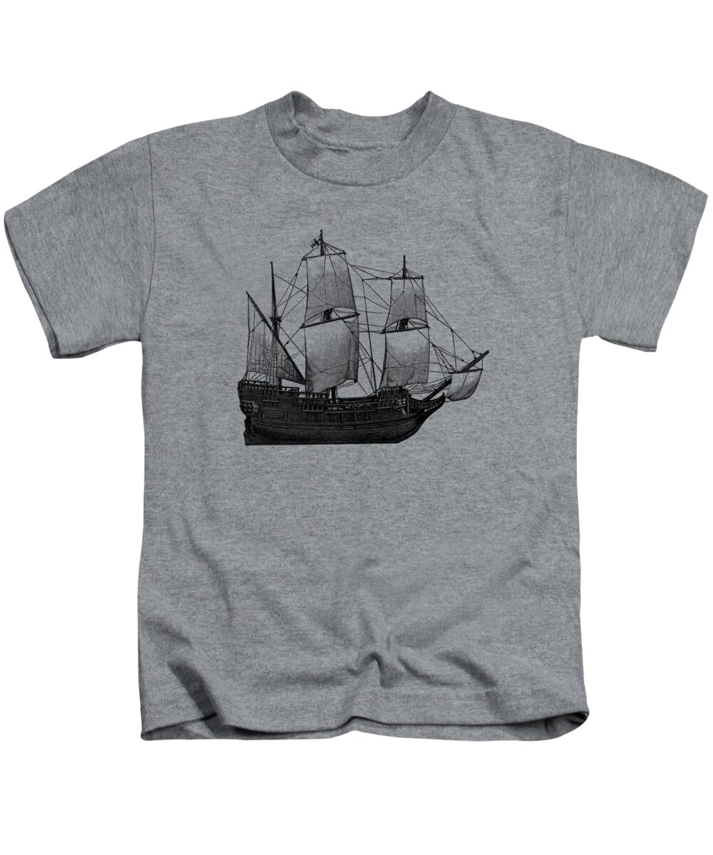 Sail Kids T-Shirt featuring the digital art Antique Sail Ship Artwork by Madame Memento