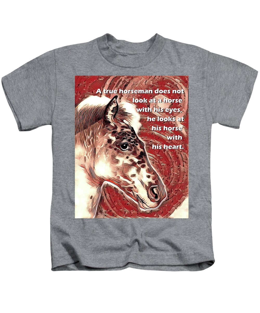 Appaloosa Horse Kids T-Shirt featuring the mixed media Appaloosa Horse Portrait with Quote by Equus Artisan