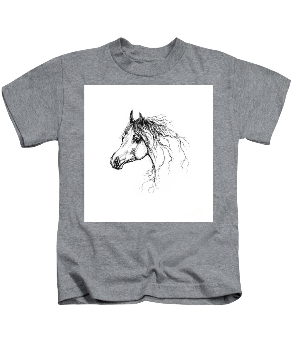 Horse Kids T-Shirt featuring the drawing Arabian Horse Drawing 37 by Ang El