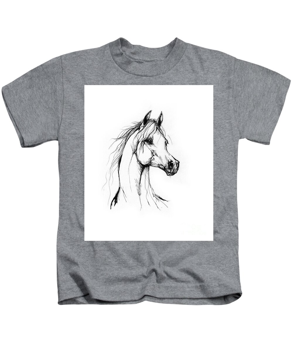 Horse Kids T-Shirt featuring the drawing Arabian Horse Drawing 38 by Ang El