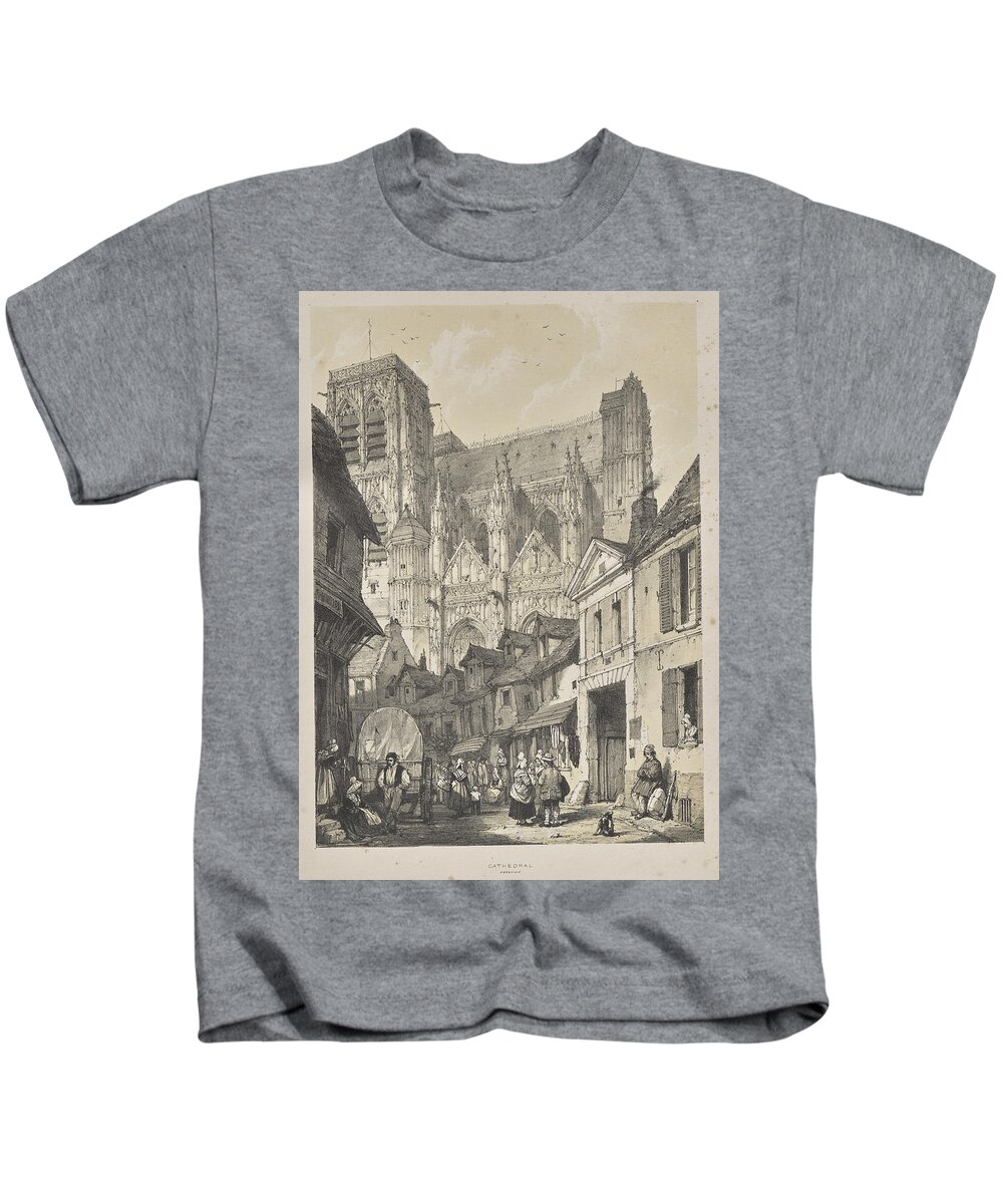 Architecture Kids T-Shirt featuring the painting Architecture of the Middle Ages Cathedral, Abbeville 1838 Joseph Nash by MotionAge Designs