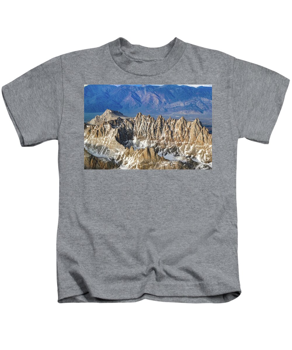 Mount Whitney Kids T-Shirt featuring the photograph Aerial - Mt. Whitney - Sierra Crest - California by Bonnie Colgan