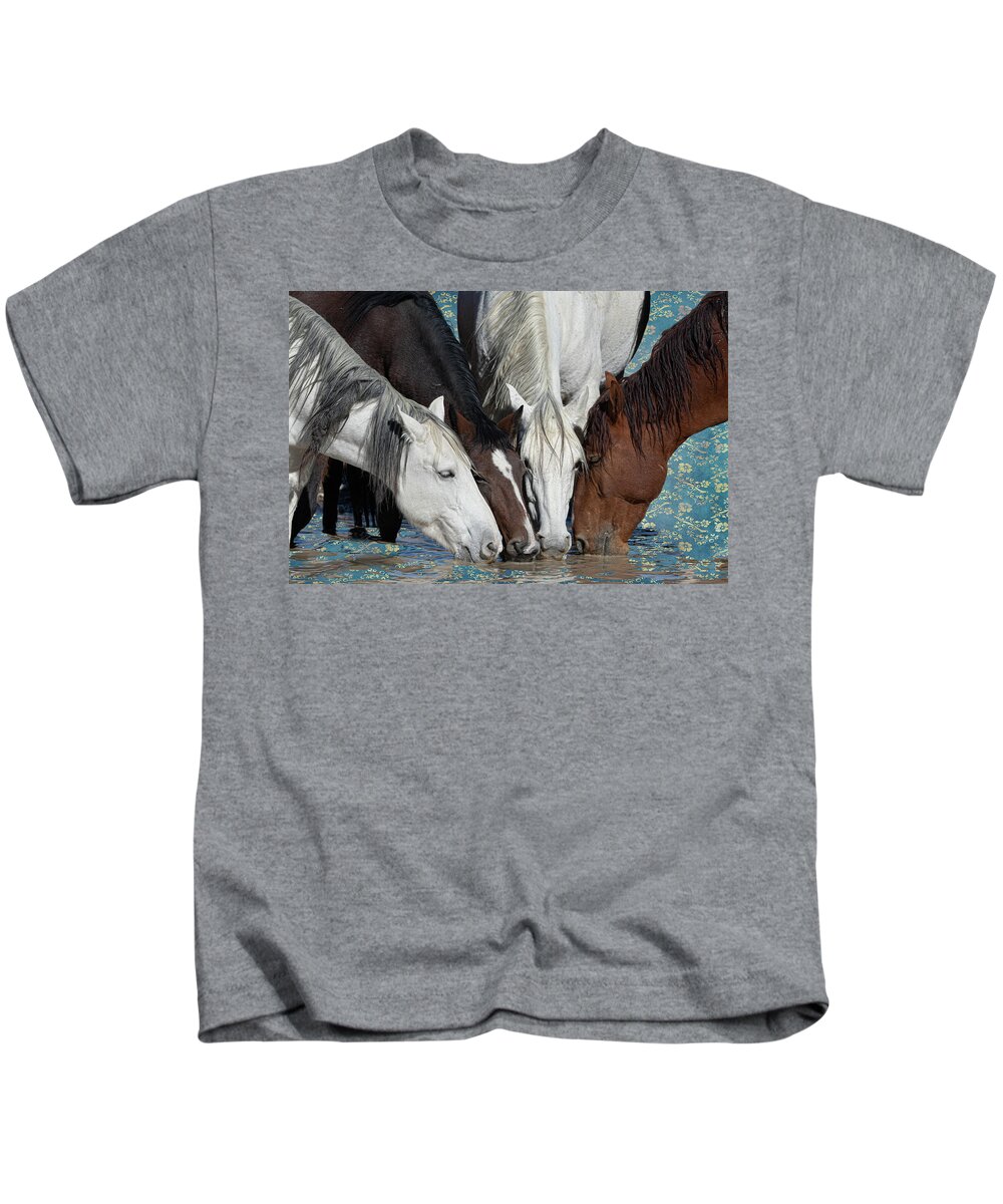 Wild Horses Kids T-Shirt featuring the photograph At the Water Hole by Mary Hone