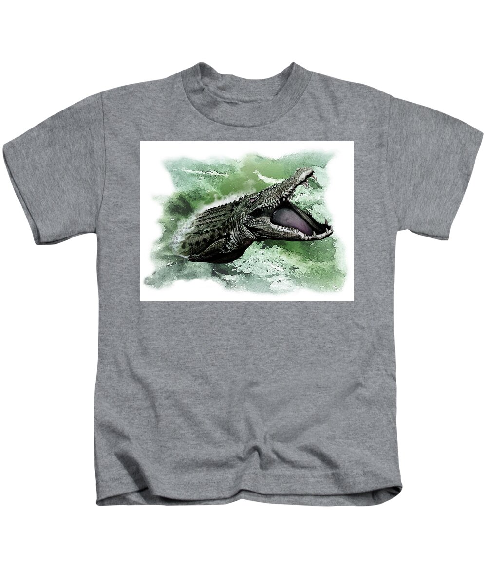 Art Kids T-Shirt featuring the painting Australian Saltwater Crocodile by Simon Read