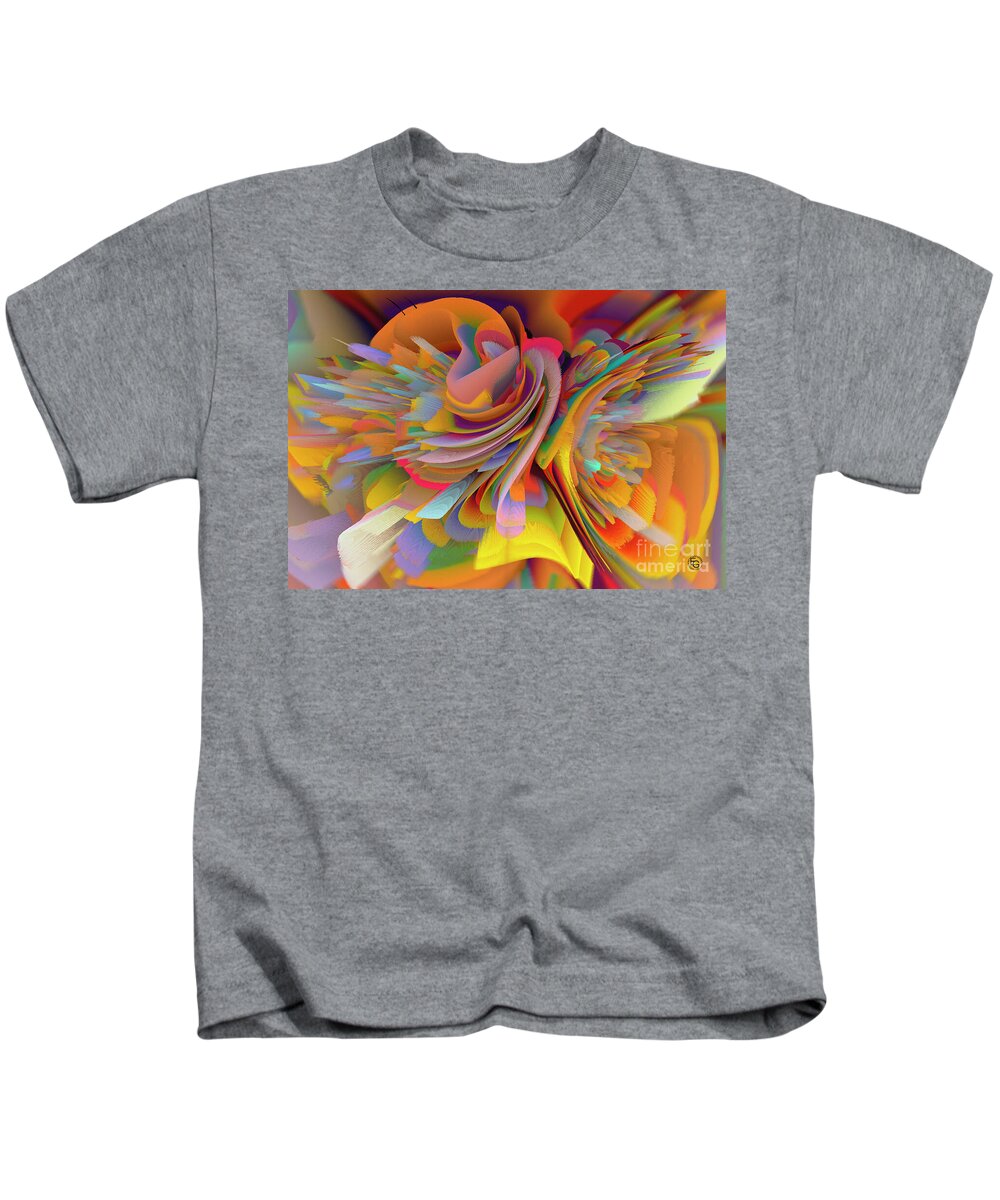 Gift Marriage Kids T-Shirt featuring the mixed media Fantasy flower in rainbow colors. by Elena Gantchikova