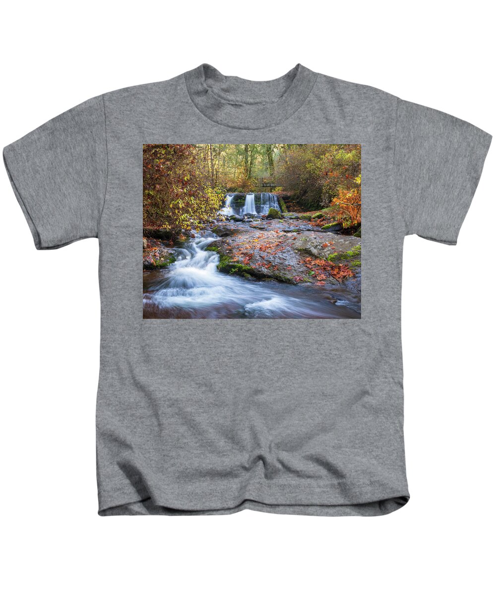 Mcdowell Falls Park Autumn Waterfall Kids T-Shirt featuring the photograph Autumn Waterfall by Catherine Avilez