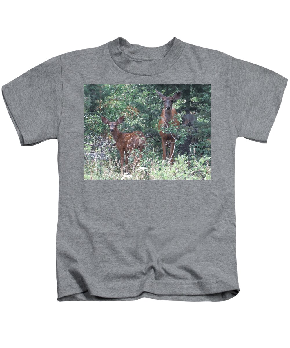 Fawn Kids T-Shirt featuring the photograph Babe of the forest by Karen Shackles