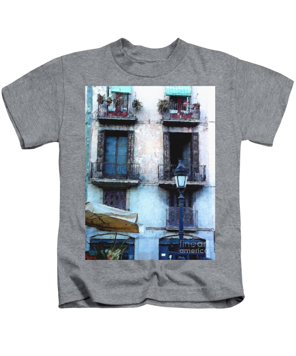 Barcelona Kids T-Shirt featuring the photograph Barcelona Balconies by Brian Watt