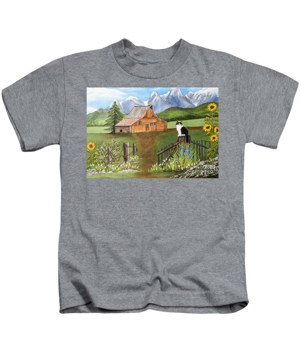 Barn Kids T-Shirt featuring the painting Barn Scene by Shirley Dutchkowski