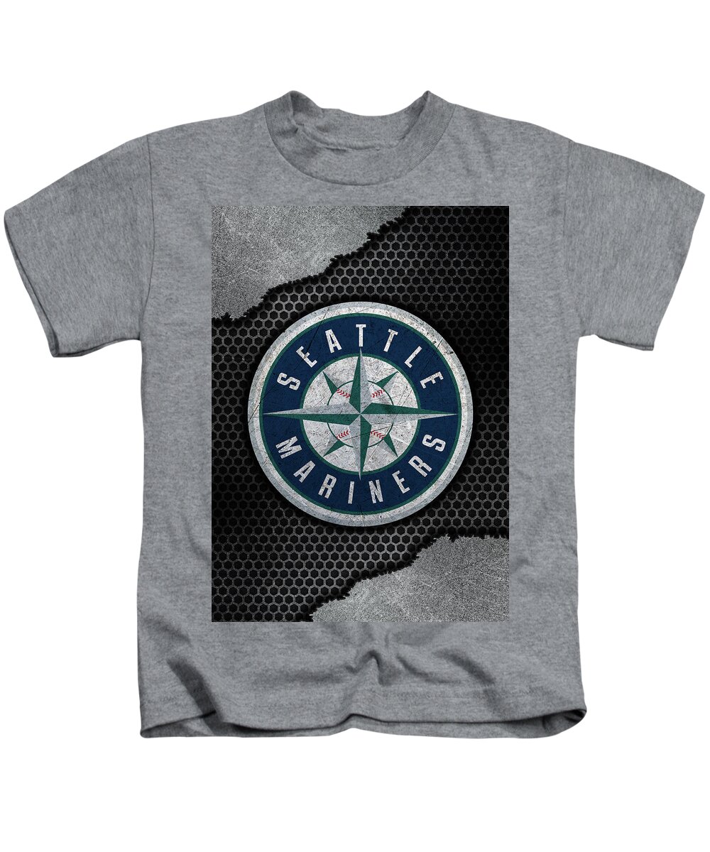Baseball Metal Seattle Mariners Kids T-Shirt by Leith Huber - Pixels