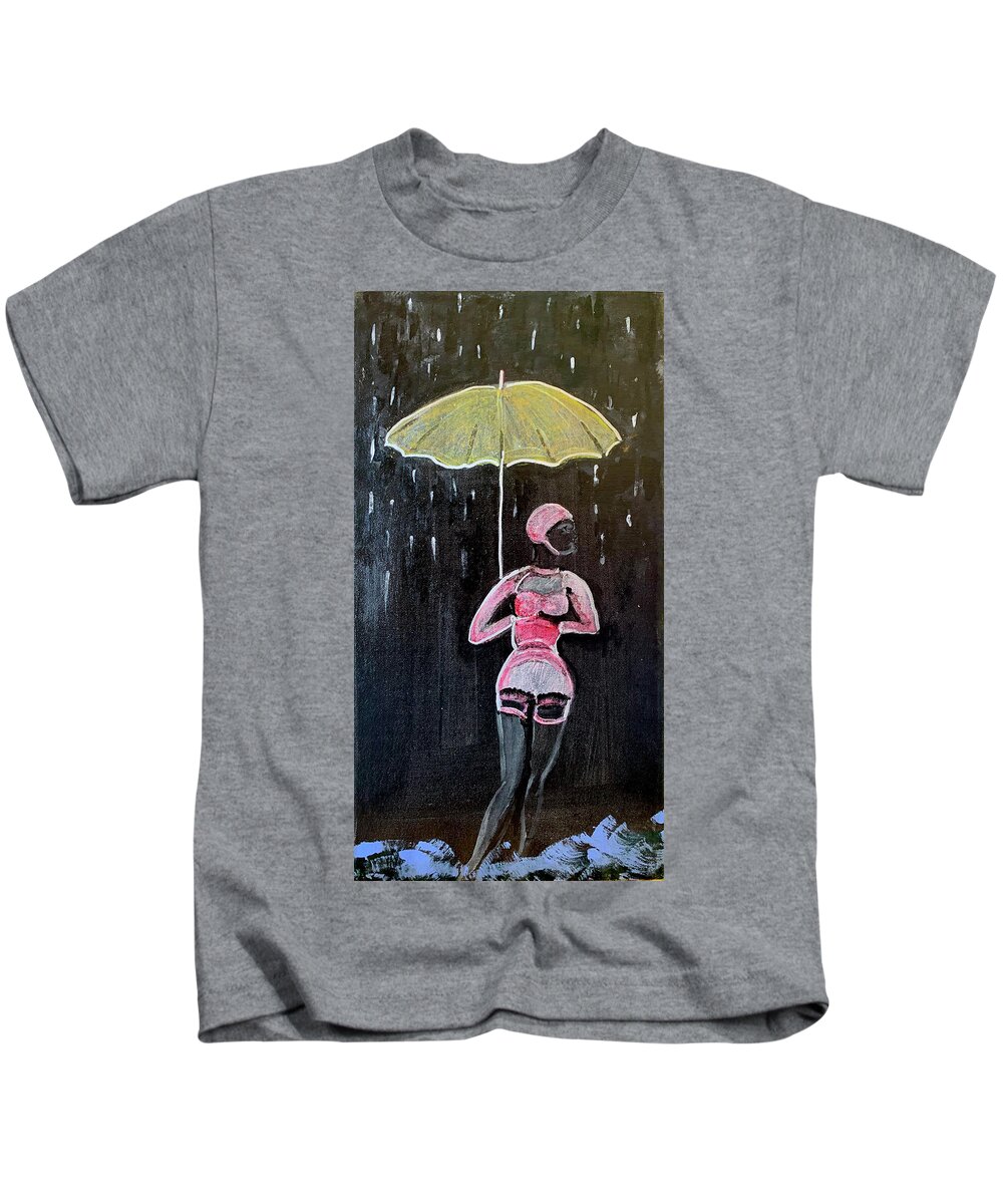 Swimmer Kids T-Shirt featuring the painting Bathing in the Rain by Leslie Porter
