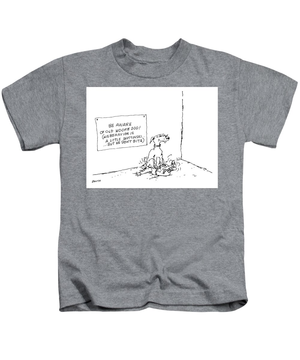 Captionless Kids T-Shirt featuring the drawing Be Aware of Old Woofie Dog by George Booth