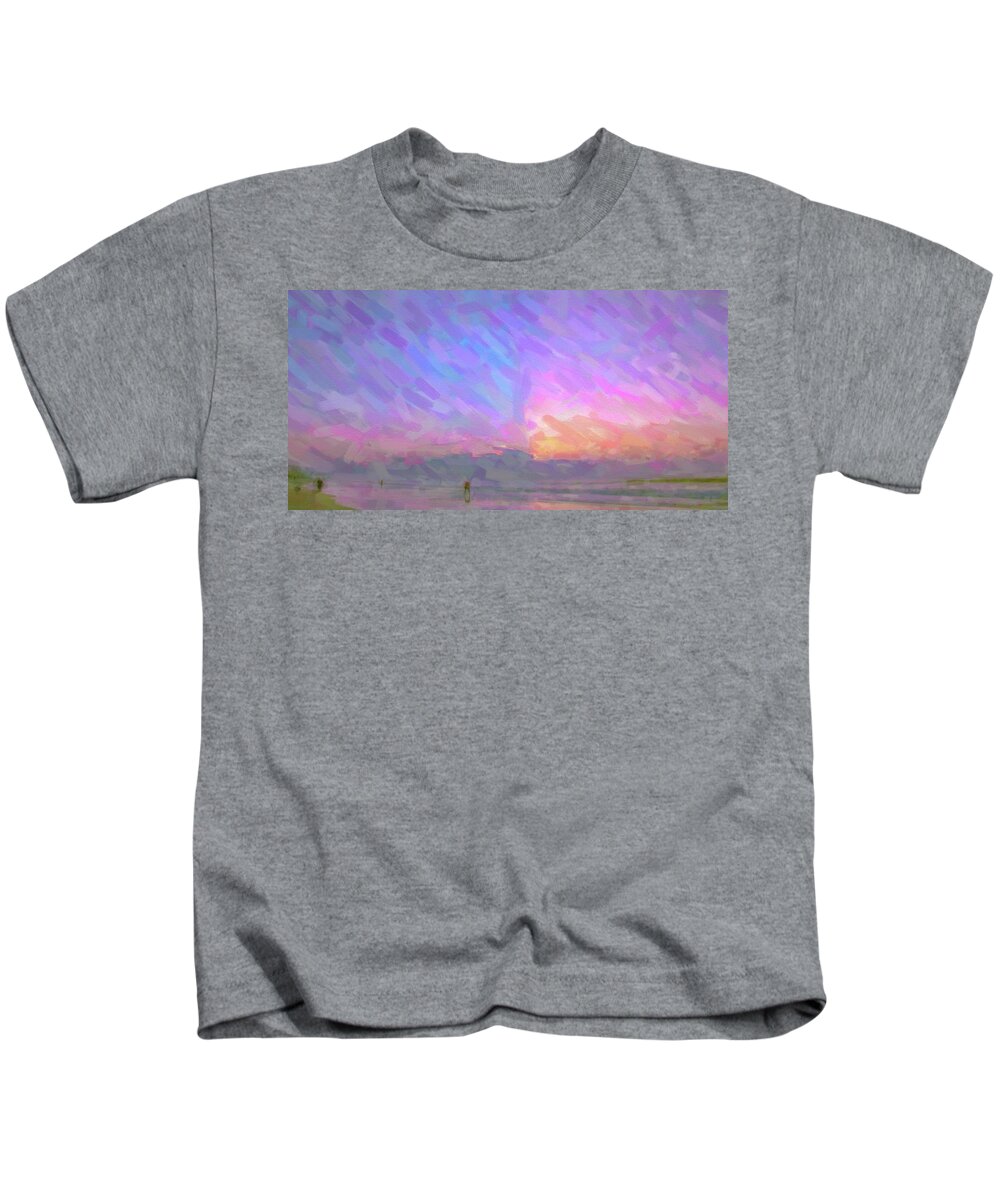 Beach Kids T-Shirt featuring the painting Beach sunlight by Darrell Foster