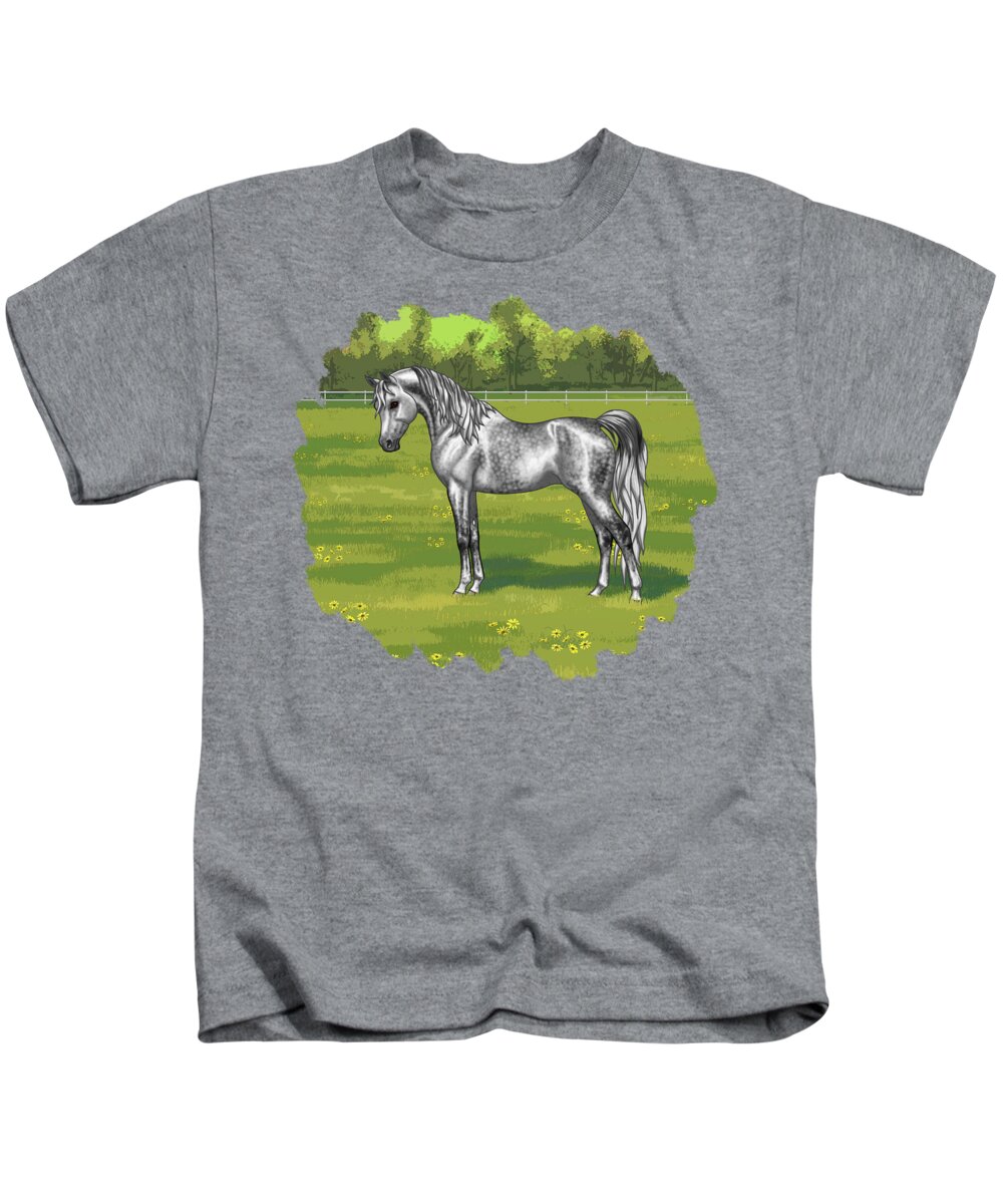 Arabian Horse Kids T-Shirt featuring the digital art Beautiful Dapple Grey Arabian Horse Standing by Crista Forest