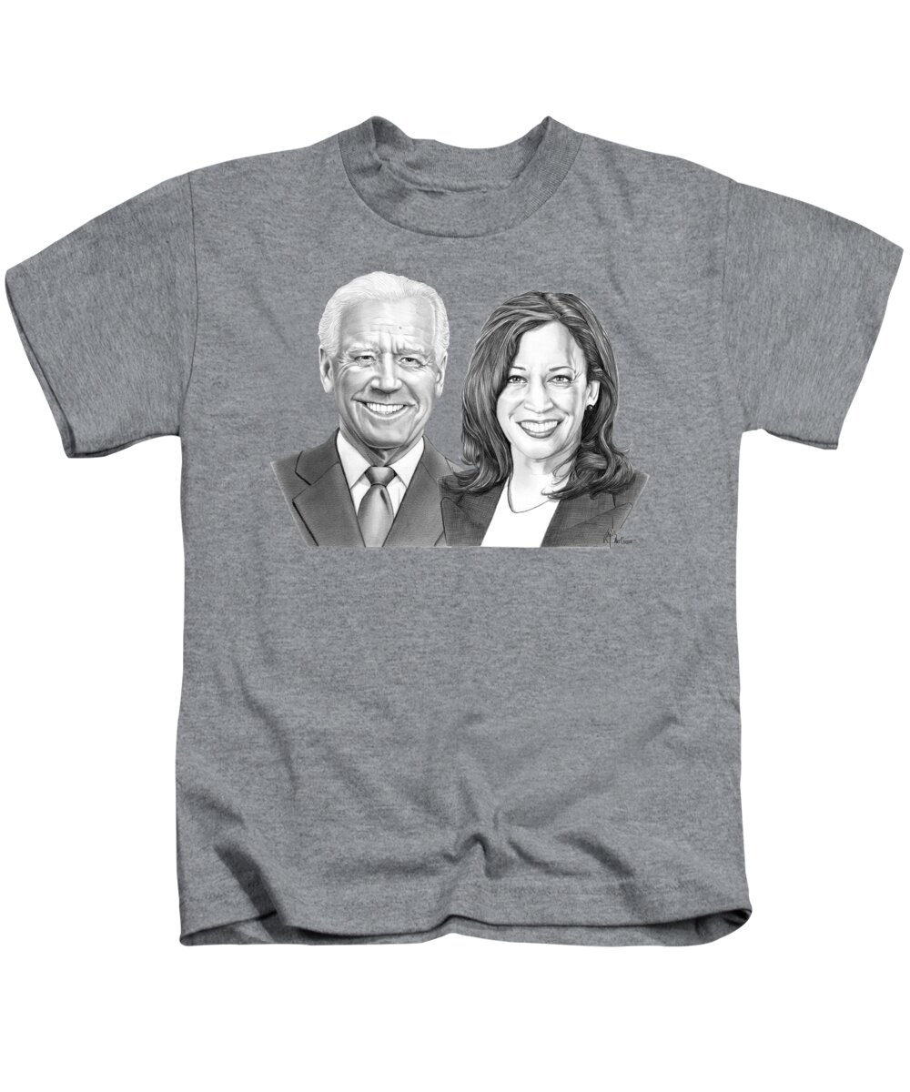 Joe Biden Kids T-Shirt featuring the drawing Biden and Harris drawing by Murphy Art Elliott