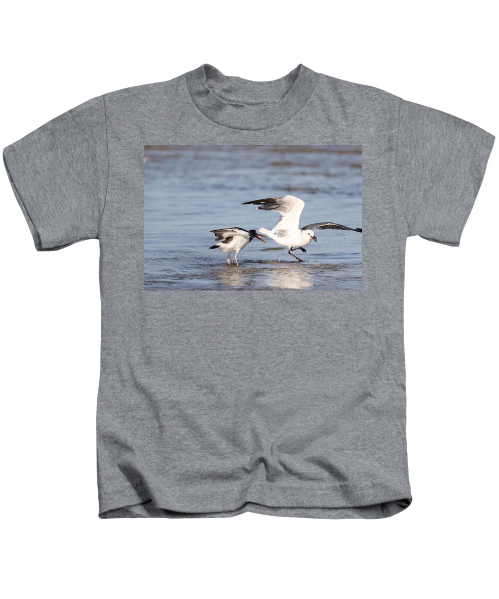 Seagulls Kids T-Shirt featuring the photograph Birds' Fight by Mingming Jiang