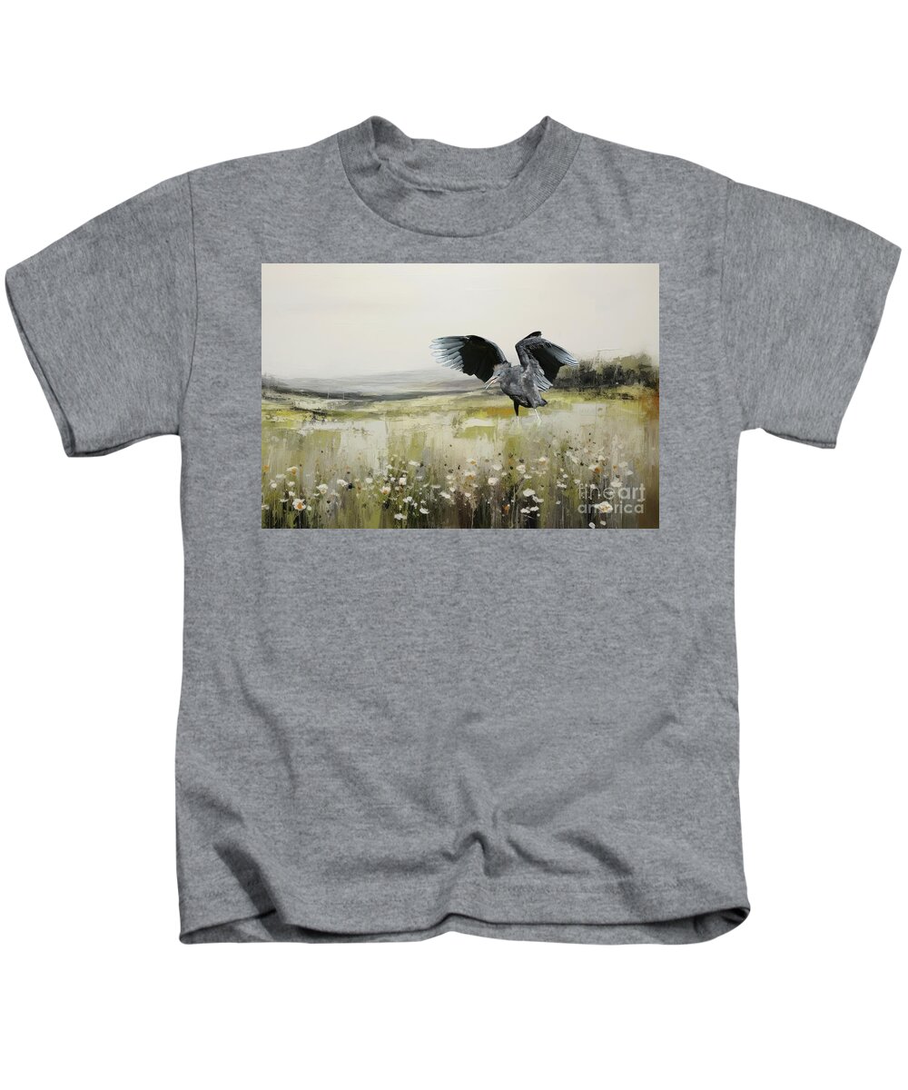 Black Heron Kids T-Shirt featuring the photograph Black Heron by Eva Lechner