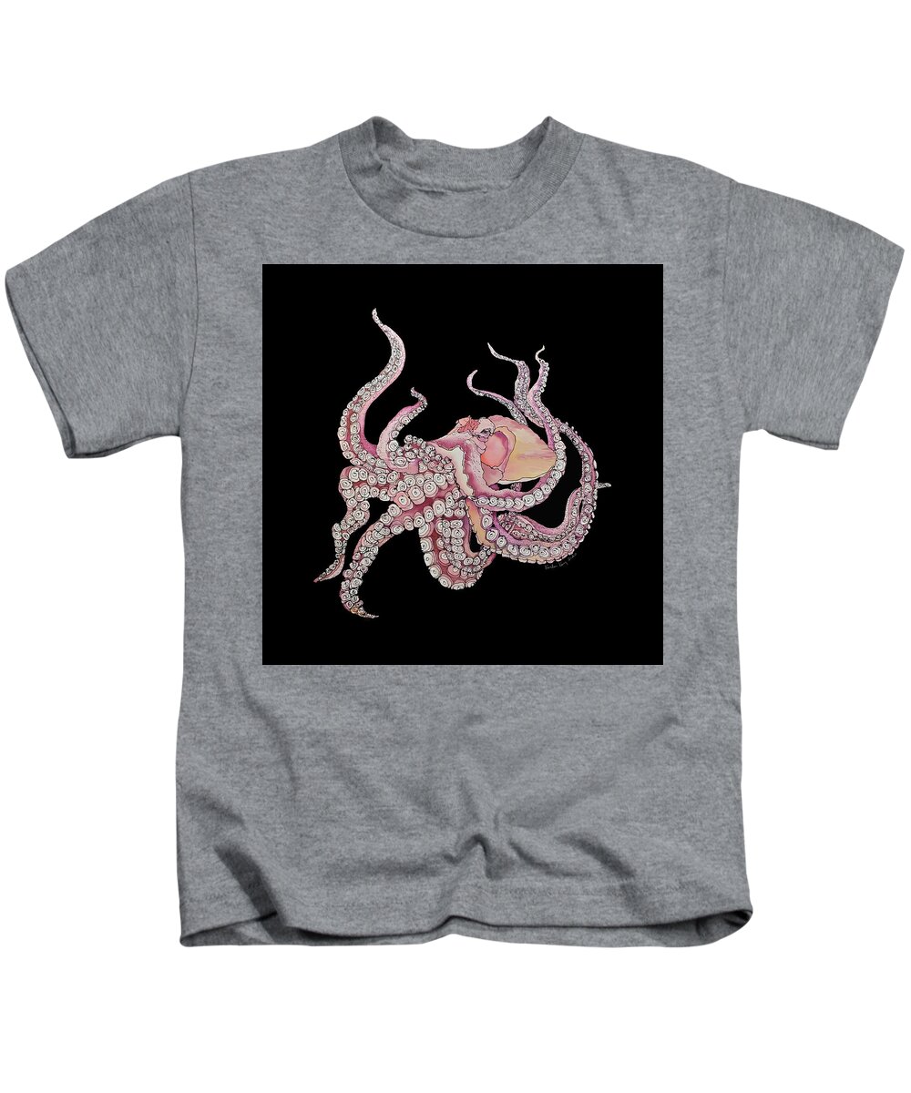 Black Kids T-Shirt featuring the tapestry - textile Black Octopus by Karla Kay Benjamin