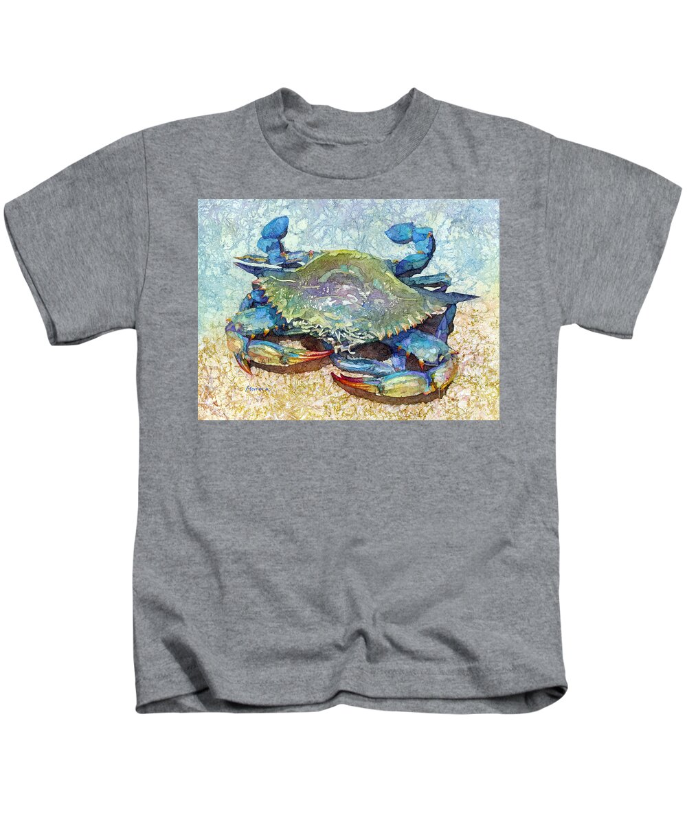 Crab Kids T-Shirt featuring the painting Blue Crab-pastel colors by Hailey E Herrera