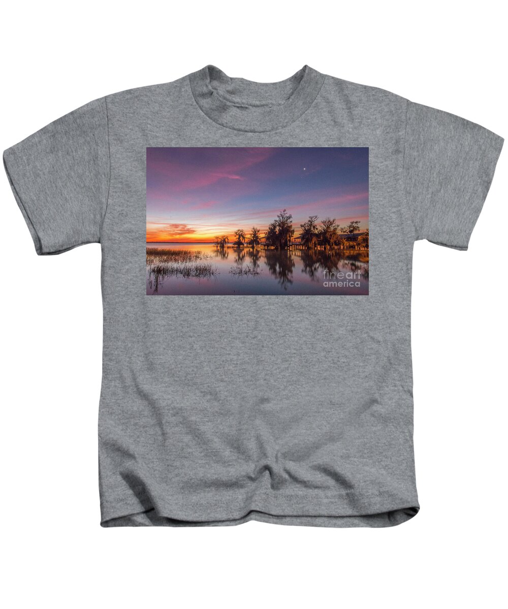 Sun Kids T-Shirt featuring the photograph Blue Cypress Horizon Glow by Tom Claud