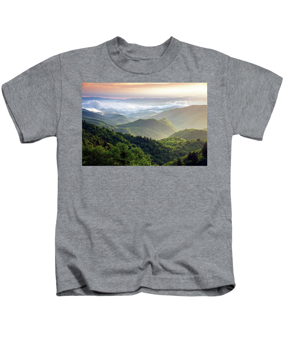 Mountains Kids T-Shirt featuring the photograph Blue Ridge Parkway North Carolina Always Never The Same by Robert Stephens