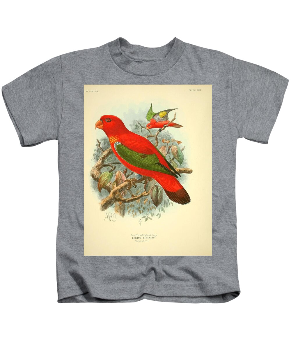 Bird Kids T-Shirt featuring the mixed media Blue Thighed Lory by World Art Collective