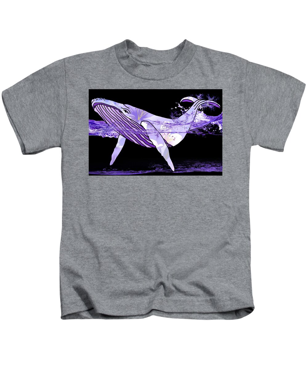 Purple Kids T-Shirt featuring the mixed media Blue Whale's Beauty by Kelly Mills