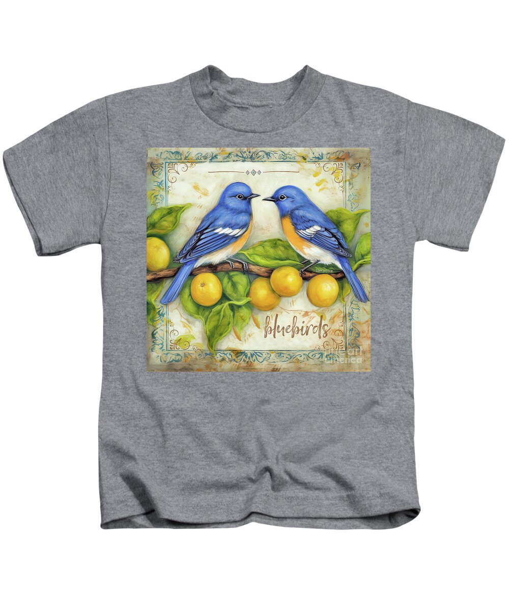 Eastern Bluebirds Kids T-Shirt featuring the painting Bluebirds And Lemons by Tina LeCour