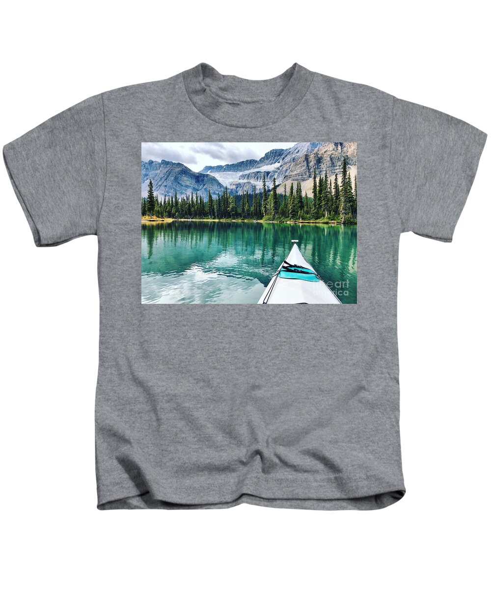 Kayak Kids T-Shirt featuring the mixed media Bow Lake Glacier by Marie Conboy