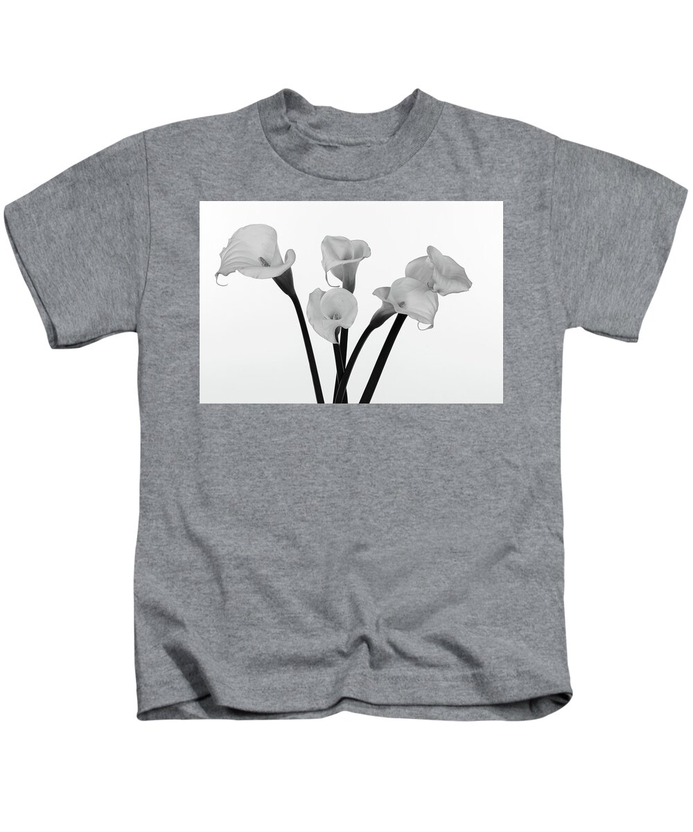 Calla Lillies Kids T-Shirt featuring the photograph Calla Lillies x 5 Black and White by Steve Templeton