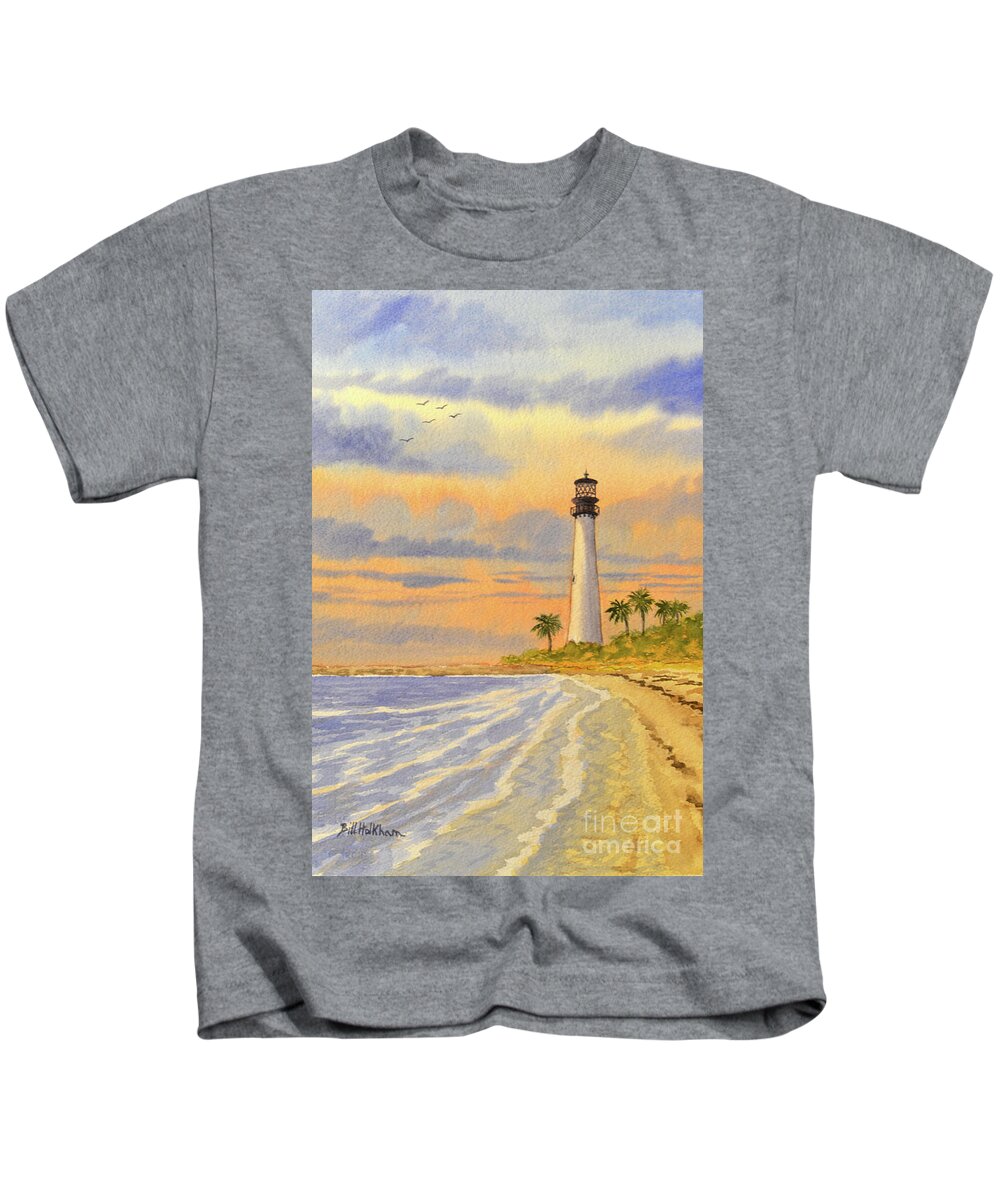 Cape Florida Lighthouse Paintings Kids T-Shirt featuring the painting Cape Florida Lighthouse Key Biscayne by Bill Holkham