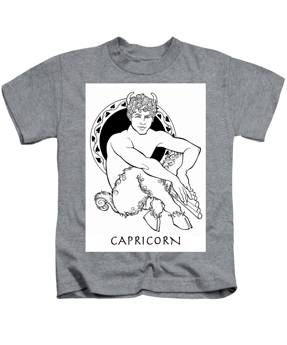Zodiac Kids T-Shirt featuring the drawing Capricorn by Steven Stines