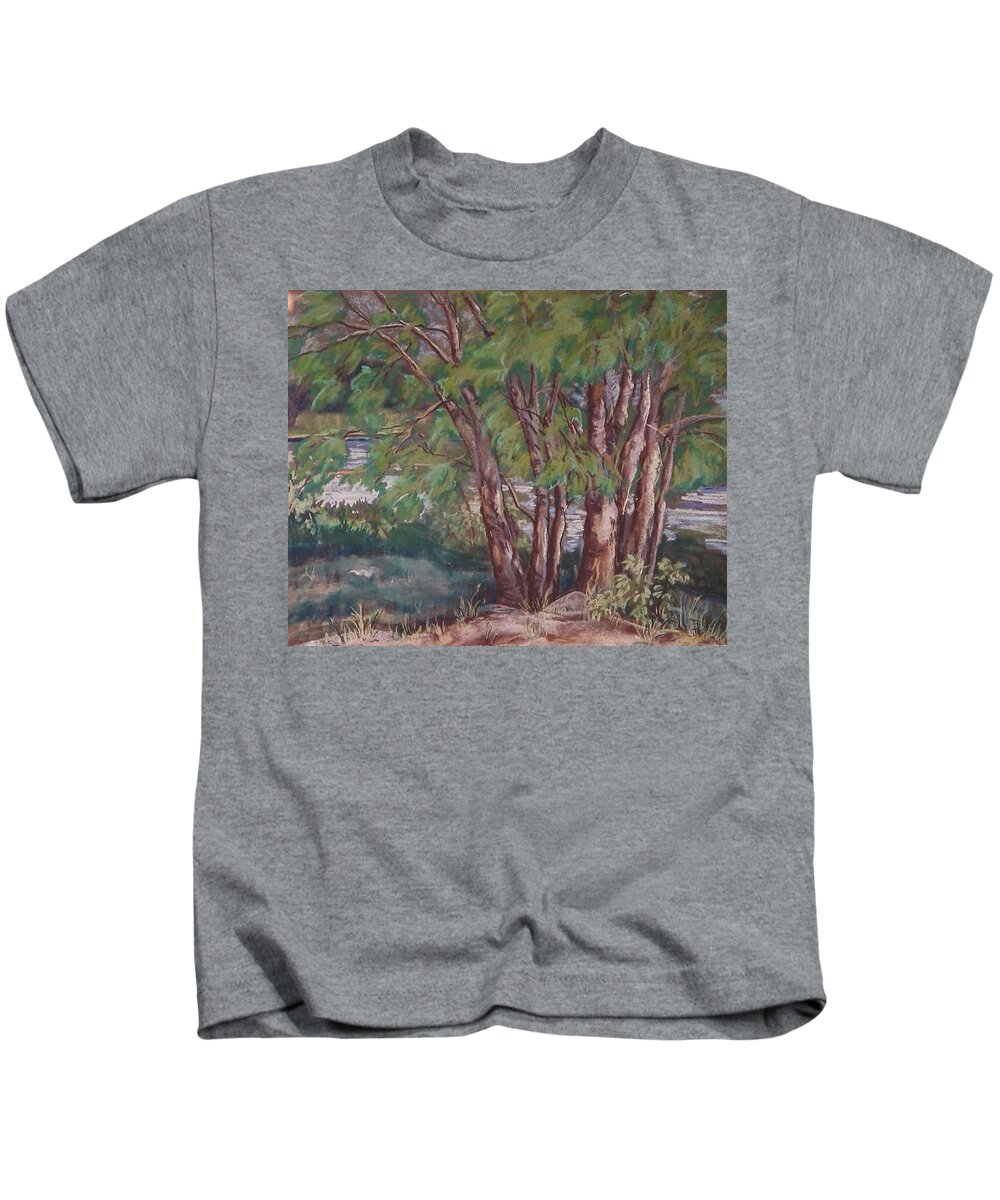 Trees Kids T-Shirt featuring the painting Chebacco Lake Grove SOLD by Judith Young