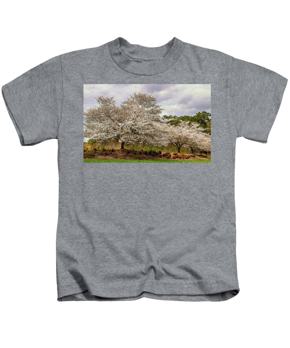 Cherry Blossoms Kids T-Shirt featuring the photograph Cherry Blossoms So Lovely and Fleeting by Ola Allen