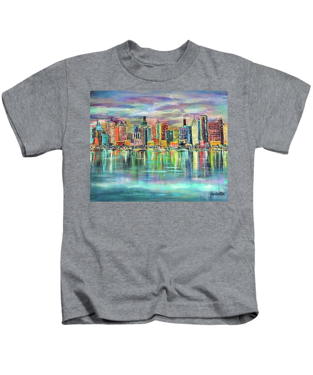 Painting Kids T-Shirt featuring the painting Chicago by Maria Karlosak