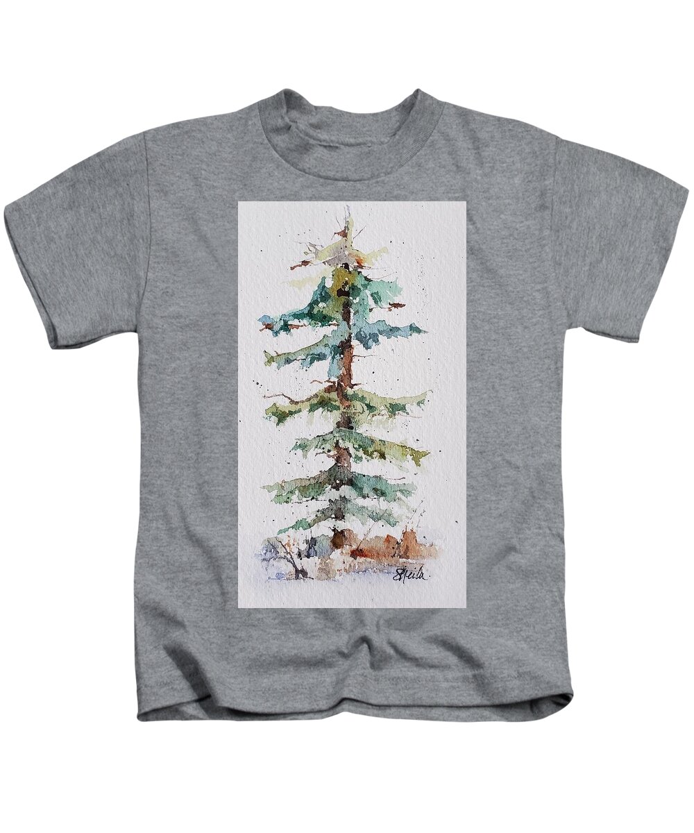 Watercolor Kids T-Shirt featuring the painting Christmas Tree by Sheila Romard
