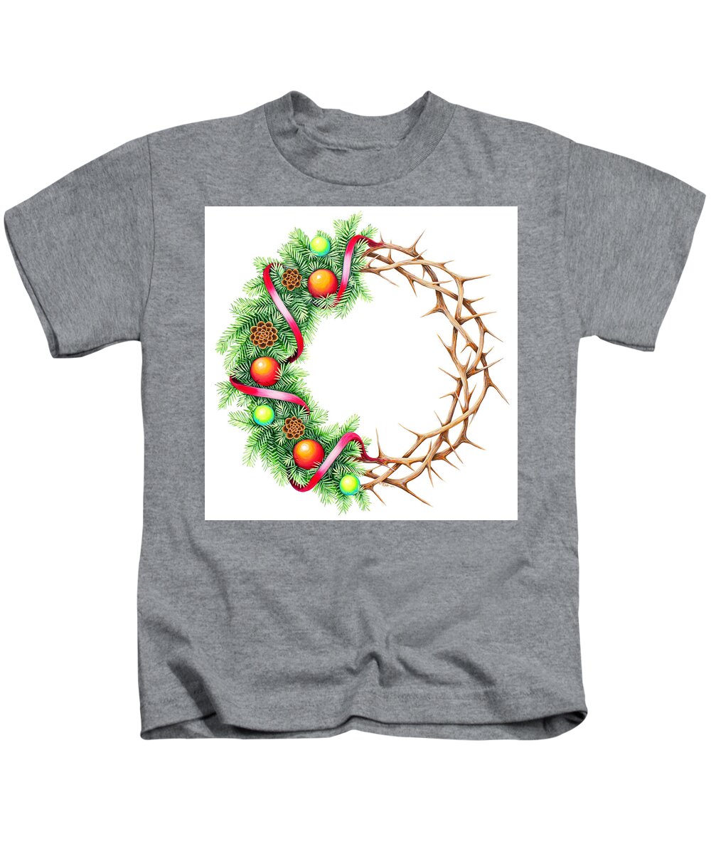 Christmas Kids T-Shirt featuring the painting Christmas wreath by Tish Wynne