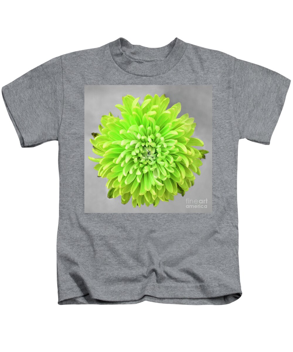 Floral Kids T-Shirt featuring the photograph Chrysanthemum Flower Joy-Lime by Renee Spade Photography