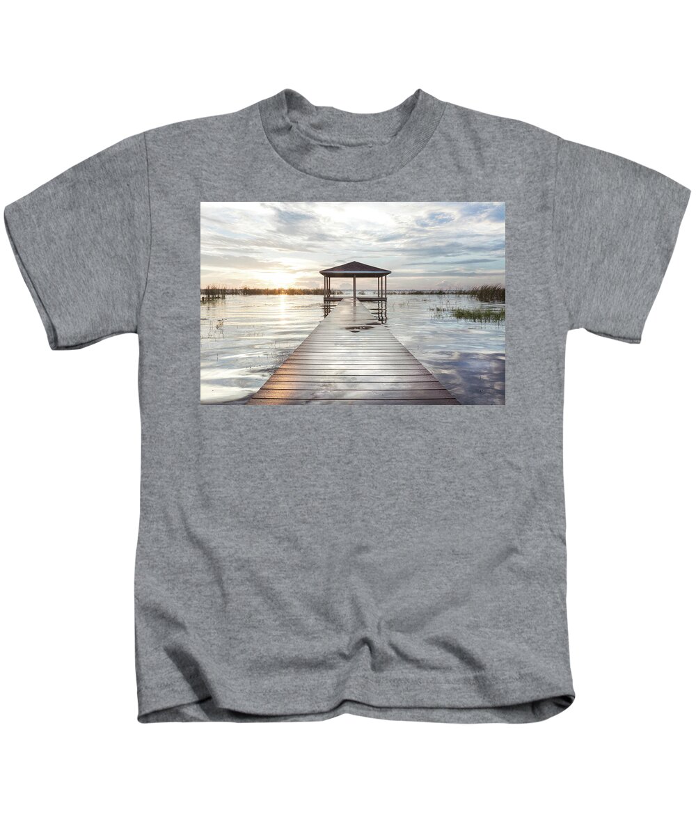Boats Kids T-Shirt featuring the photograph Cloud Reflections in Beachhouse Tones by Debra and Dave Vanderlaan