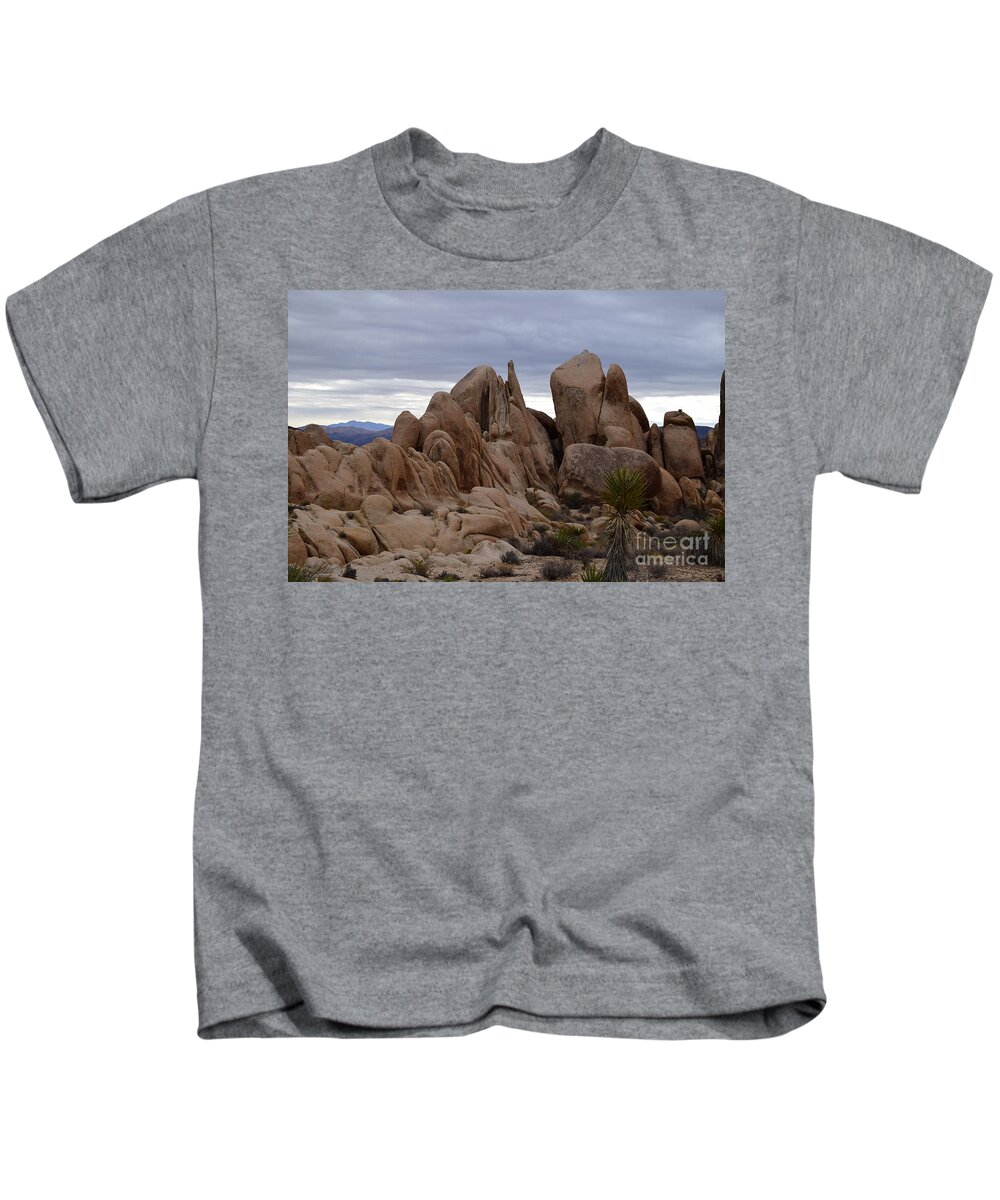 Joshua Tree Kids T-Shirt featuring the photograph Cloudy Joshua Tree Morning by Jeff Hubbard