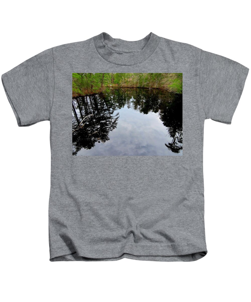 Trees Kids T-Shirt featuring the photograph Cloudy Reflection by Linda Stern