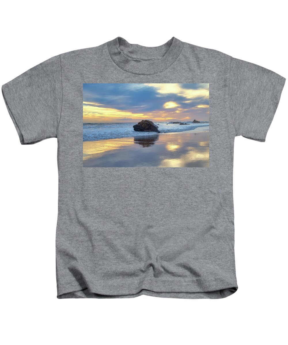 Beach Kids T-Shirt featuring the photograph Cloudy Sunset Reflections by Matthew DeGrushe