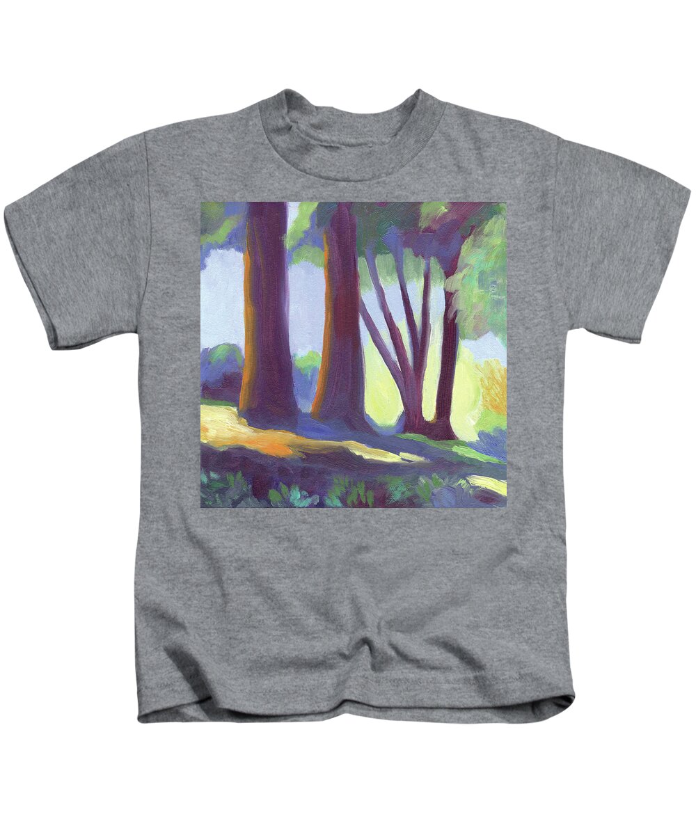 Codornices Kids T-Shirt featuring the painting Codornices Park by Linda Ruiz-Lozito