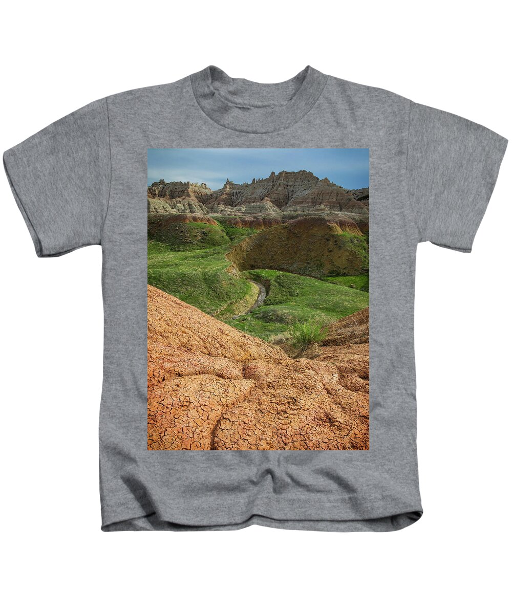 Badlands Vertical Landscape Kids T-Shirt featuring the photograph Colorful Badlands South Dakota Landscape by Dan Sproul