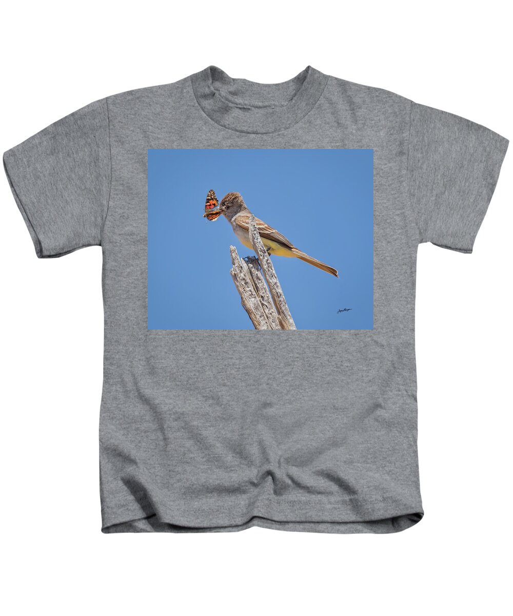 Ash-throated Flycatcher Kids T-Shirt featuring the photograph Colorful Catch by Jurgen Lorenzen
